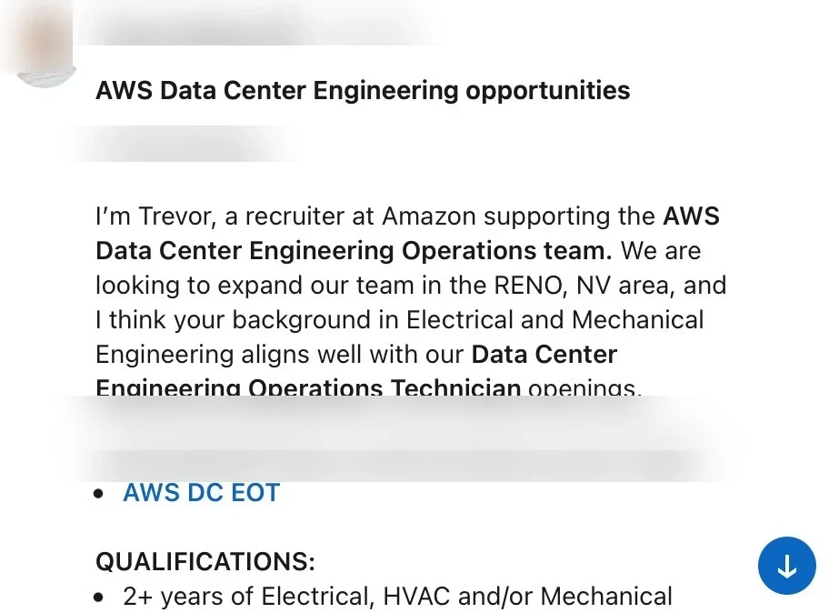 AWS recruiter outreach message